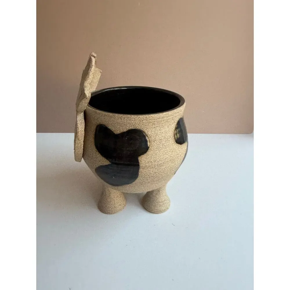 Handmade Pottery Cow Planter | Signed Mara Cute Animal Decor Ceramic Plant Pot